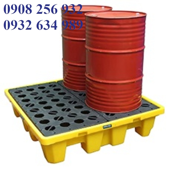 Pallet nhựa hứng dầu để 4 phuy 1300x1300x300mm hàng có sẵn TPHCM